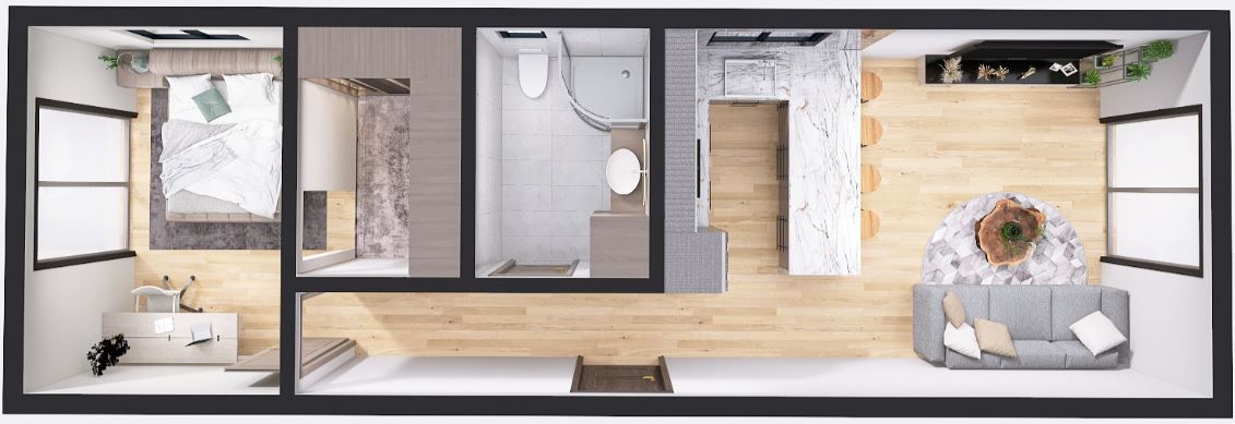 Dom modułowy Apollo 4m x 12m Wariant B - Wizualizacja Dom modułowy Apollo 4m x 12m Wariant B - Wizualizacja