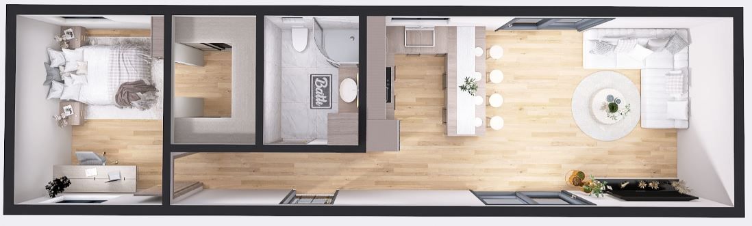 Dom modułowy POSEJDON 4m x 14m Wariant B - Wizualizacja Dom modułowy POSEJDON 4m x 14m Wariant B - Wizualizacja