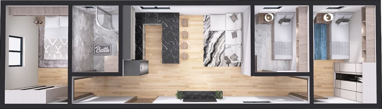 Dom modułowy POSEJDON 4m x 14m Wariant F - Wizualizacja Dom modułowy POSEJDON 4m x 14m Wariant F - Wizualizacja