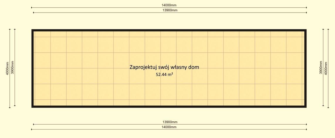 Dom modułowy POSEJDON 4m x 14m Wariant podstawowy - Plan pusty z wymiarami Dom modułowy POSEJDON 4m x 14m Wariant podstawowy - Plan pusty z wymiarami