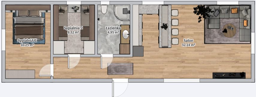 Dom Modułowy ZEUS 4.5m x 14m Wariant A - Plan z meblami Dom Modułowy ZEUS 4.5m x 14m Wariant A - Plan z meblami<br />