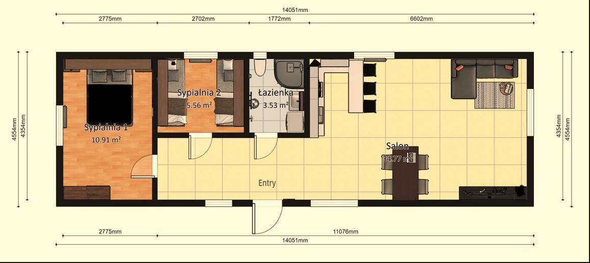 Dom Modułowy ZEUS 4.5m x 14m Wariant A - Plan z wymiarami Dom Modułowy ZEUS 4.5m x 14m Wariant A - Plan z wymiarami<br />