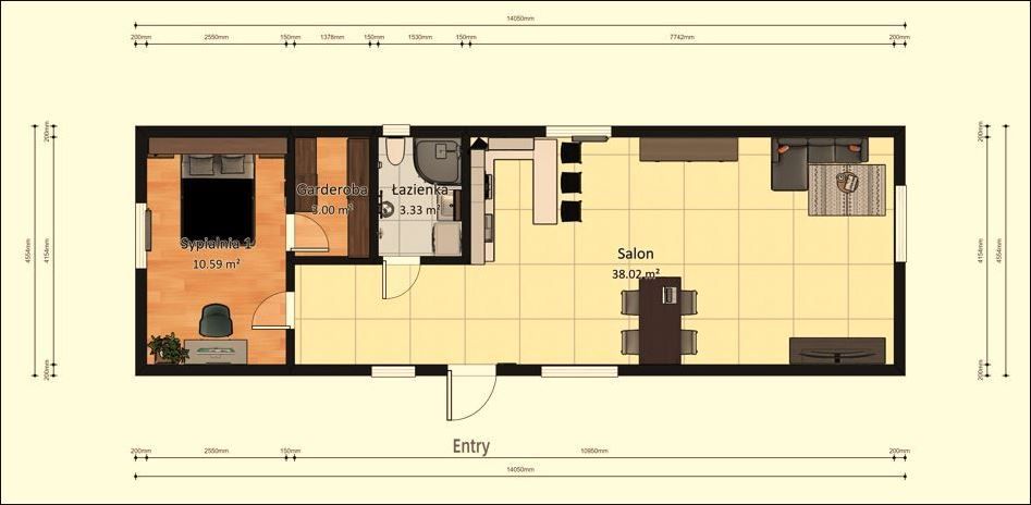 Dom Modułowy ZEUS 4.5m x 14m Wariant B - Plan z wymiarami Dom Modułowy ZEUS 4.5m x 14m Wariant B - Plan z wymiarami