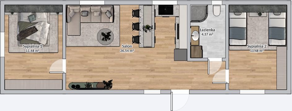 Dom Modułowy ZEUS 4.5m x 14m Wariant C - Plan z meblami Dom Modułowy ZEUS 4.5m x 14m Wariant C - Plan z meblami