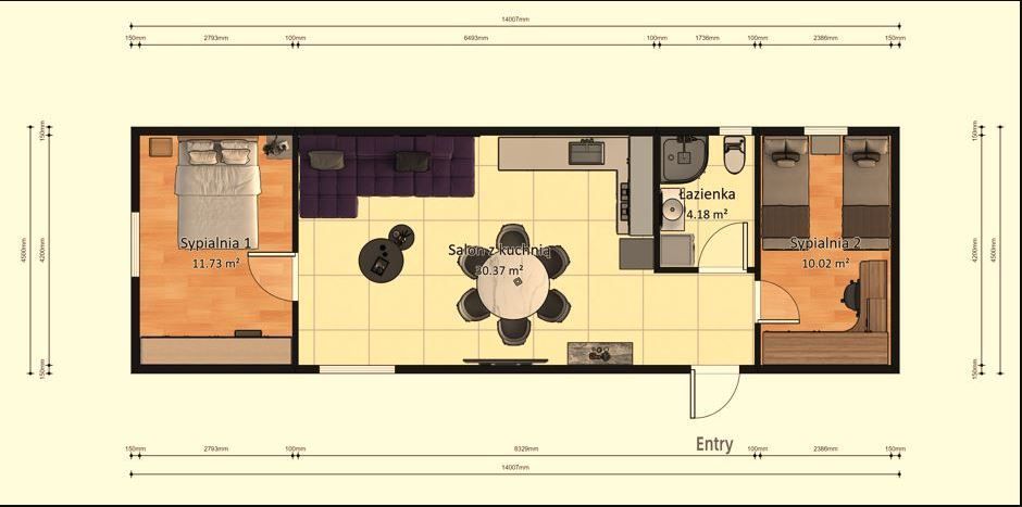 Dom Modułowy ZEUS 4.5m x 14m Wariant C - Plan z wymiarami Dom Modułowy ZEUS 4.5m x 14m Wariant C - Plan z wymiarami