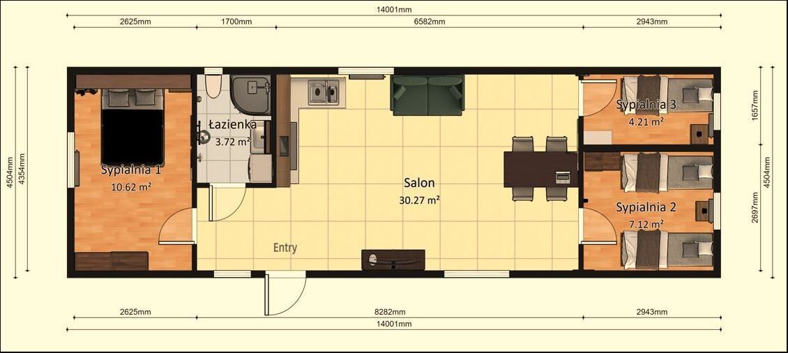 Dom Modułowy ZEUS 4.5m x 14m Wariant D - Plan z wymiarami Dom Modułowy ZEUS 4.5m x 14m Wariant D - Plan z wymiarami