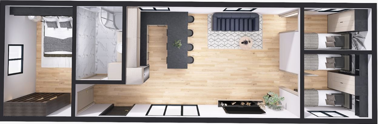 Dom Modułowy ZEUS 4.5m x 14m Wariant D - Wizualizacja Dom Modułowy ZEUS 4.5m x 14m Wariant D - Wizualizacja