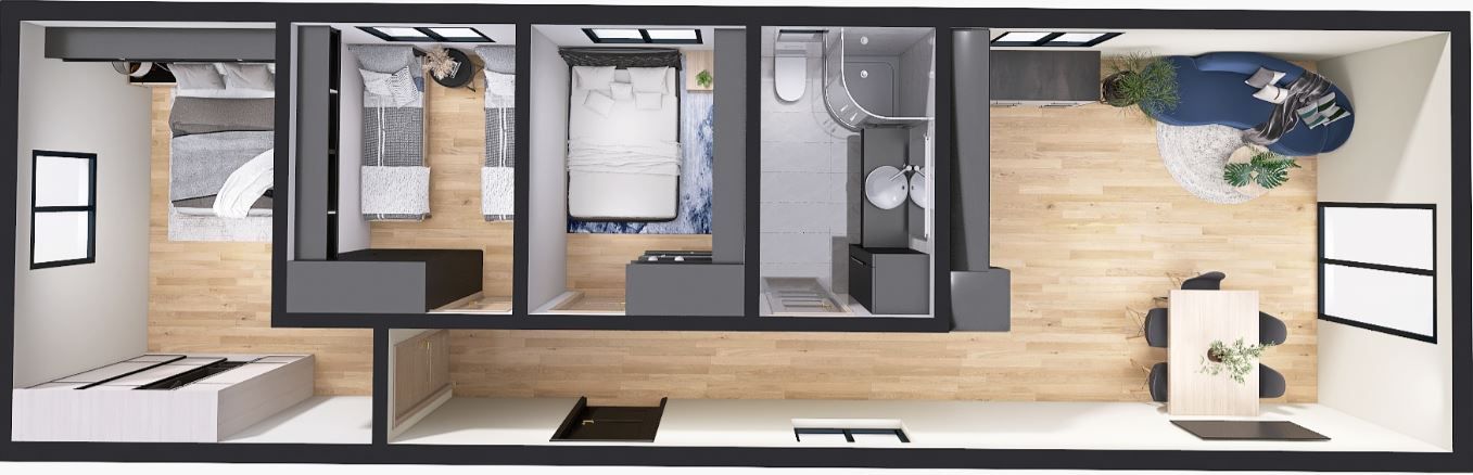 Dom Modułowy ZEUS 4.5m x 14m Wariant E - Wizualizacja Dom Modułowy ZEUS 4.5m x 14m Wariant E - Wizualizacja