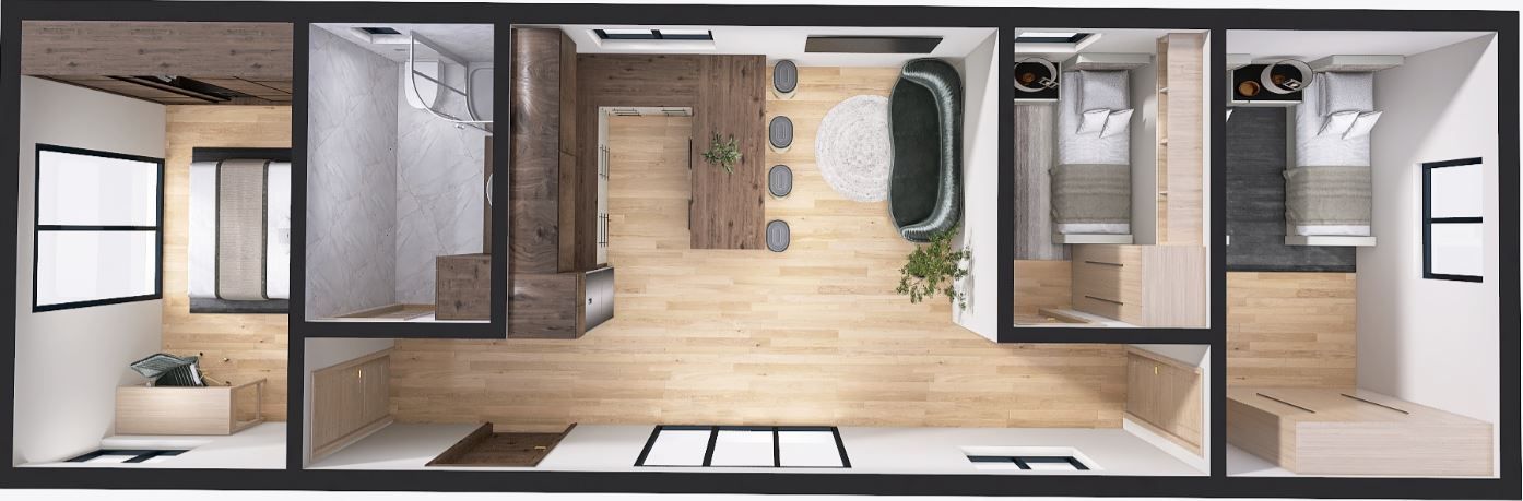 Dom Modułowy ZEUS 4.5m x 14m Wariant F - Wizualizacja Dom Modułowy ZEUS 4.5m x 14m Wariant F - Wizualizacja