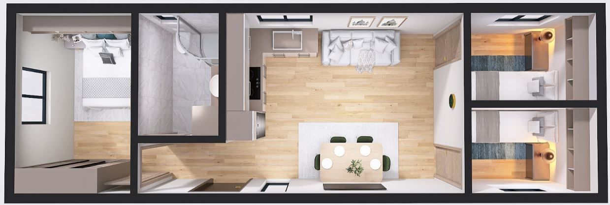 Domek modułowy 4m x 12m Wariant D - Wizualizacja Domek modułowy 4m x 12m Wariant D - Wizualizacja